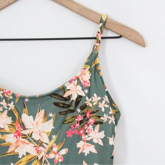 Kona Sol Women's Tropical Floral Print Shirred One Piece Swimsuit Large - Picture 4 of 8